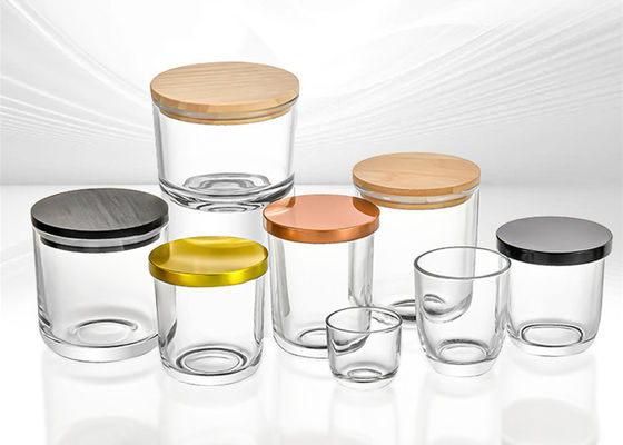 U Shape 4oz 6oz 8oz 10oz 12oz Empty Clear Scented Glass Candle Jars with Wooden Lid