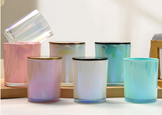 200ml 300ml 12oz 15oz Rainbow Iridescent Glass Candle Jar Empty Cylinder for Home Decoration Christmas Occasion