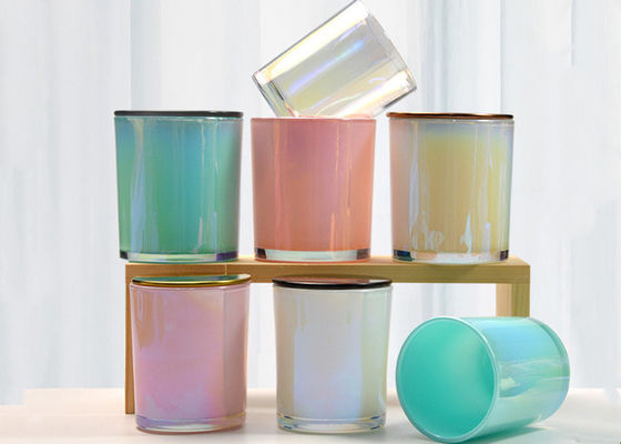 200ml 300ml 12oz 15oz Rainbow Iridescent Glass Candle Jar Empty Cylinder for Home Decoration Christmas Occasion