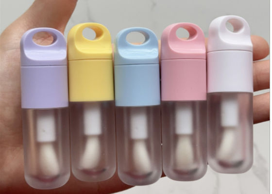 Scrub Bottle Flat Cap 5ml Round Lip Oil Bottle Cosmetic Lip Gloss Tube Packaging With Large Brush