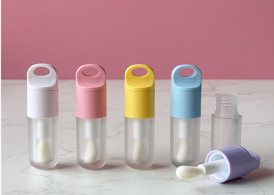 Scrub Bottle Flat Cap 5ml Round Lip Oil Bottle Cosmetic Lip Gloss Tube Packaging With Large Brush