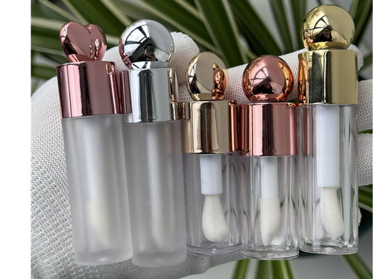 OEM Custom Logo 4ml 6ml Cute Lid Rose Gold/gold/sliver Lip Gloss Bottle with Big Brush