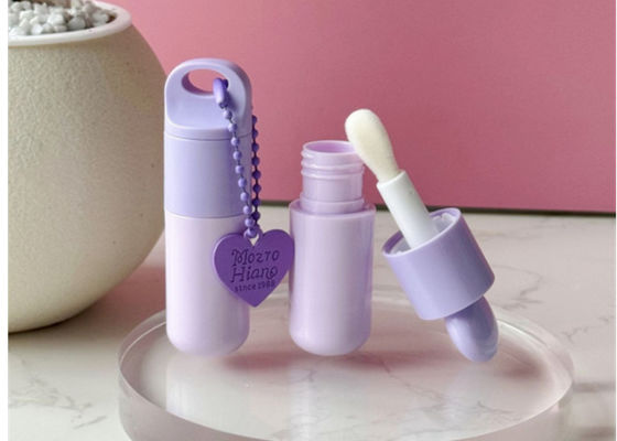 5ml Bubble Round Purple Lip Gloss Packaging Tube with Large Brush Plastic Tube Packaging