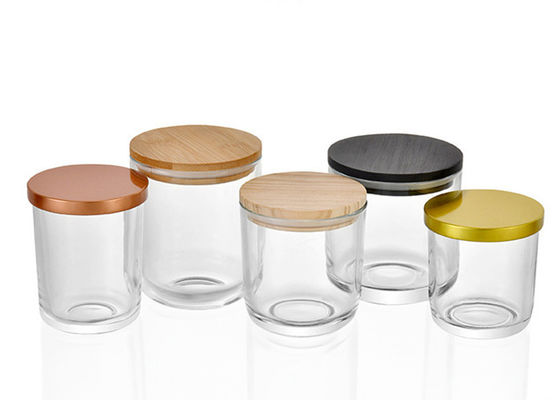 U Shape 4oz 6oz 8oz 10oz 12oz Empty Clear Scented Glass Candle Jars with Wooden Lid