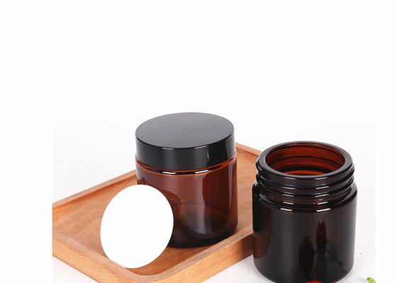 Round Cosmetic Container Refillable Empty Mini Eye Cream Face Cream Amber Glass Jar With Black Lids