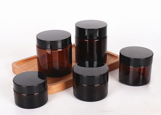 Round Cosmetic Container Refillable Empty Mini Eye Cream Face Cream Amber Glass Jar With Black Lids