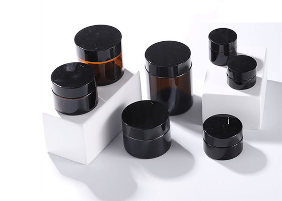 Round Cosmetic Container Refillable Empty Mini Eye Cream Face Cream Amber Glass Jar With Black Lids