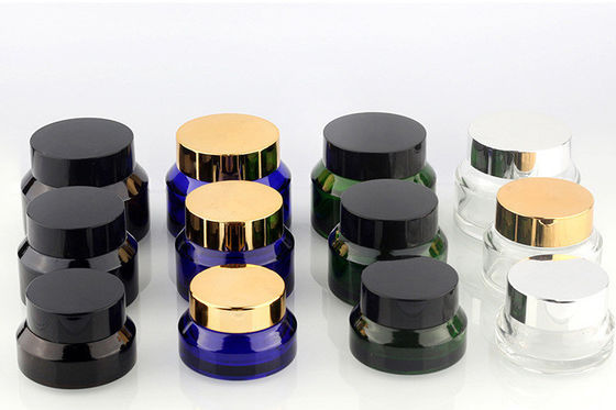 15g 30g 50g Tan Transparent Color Green Amber Frost Glass Container Cosmetic Jars with Aluminum Lids