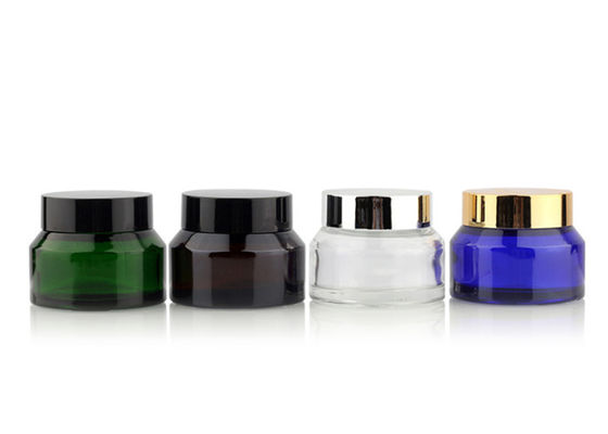 15g 30g 50g Tan Transparent Color Green Amber Frost Glass Container Cosmetic Jars with Aluminum Lids
