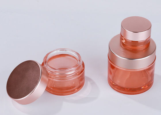 5ml 10ml 15ml 20ml 30ml 50ml 60ml 100ml Straight Round Rose Gold Lid Cosmetic Face Cream Jar Pink Glass Cream Jars with Spoon