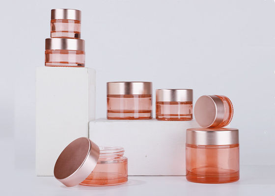 5ml 10ml 15ml 20ml 30ml 50ml 60ml 100ml Straight Round Rose Gold Lid Cosmetic Face Cream Jar Pink Glass Cream Jars with Spoon