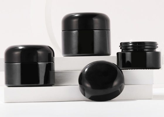 Glass Cosmetic Cream Jar Round Men's Skin Care Black Uv Smell Proof Container with Black Shiny Cap
