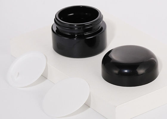Glass Cosmetic Cream Jar Round Men's Skin Care Black Uv Smell Proof Container with Black Shiny Cap