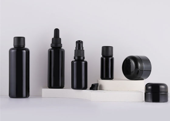 Black Skin Care Packaging Cream Bottle Glass Skincare Packaging Cream Cosmetic Glass Jar and Lotion Bottle Set