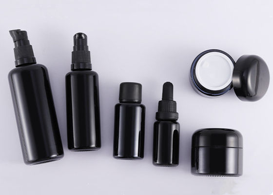 Black Skin Care Packaging Cream Bottle Glass Skincare Packaging Cream Cosmetic Glass Jar and Lotion Bottle Set