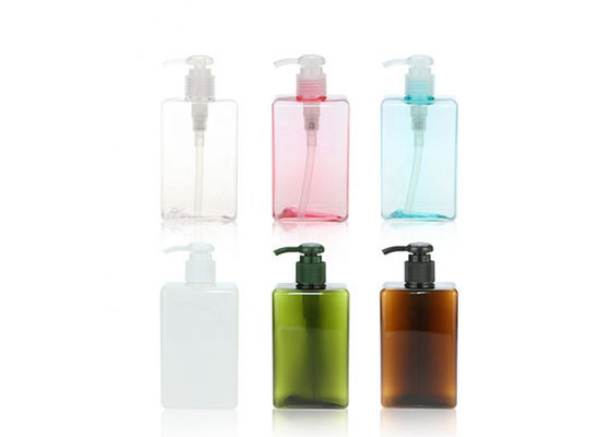 Clear Brown and Green 250 450 650ml Empty PET Packaging square Plastic Shampoo Bottle for Liquid and Lotion