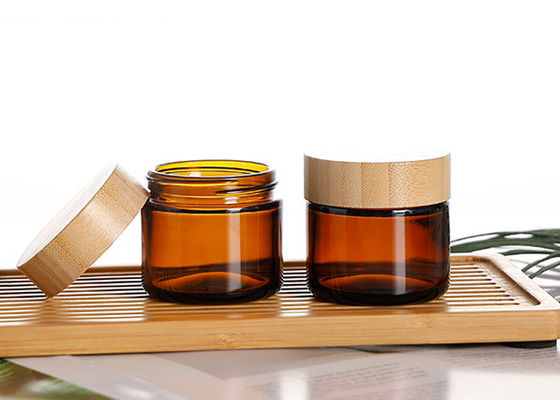 10g 30g 50g 100g Cosmetic Bamboo Lid Glass Jars 50g Face Cream Amber Glass Jar with Bamboo Lid