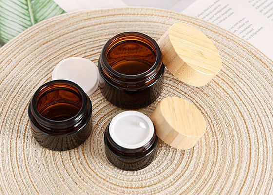 10g 30g 50g 100g Cosmetic Bamboo Lid Glass Jars 50g Face Cream Amber Glass Jar with Bamboo Lid