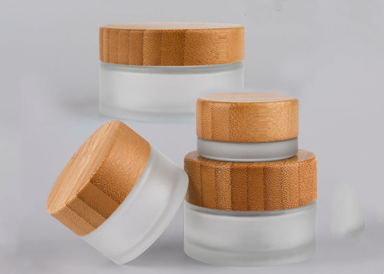 Empty 1oz 5g 10g 15g 20g 50g 100g 30g Eye Cream Frosted Cosmetic Glass Jar with Bamboo Wood Cap Lid